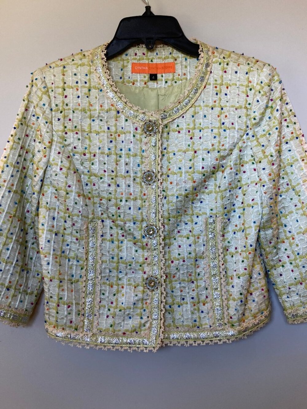Cynthia Steffe green beaded jeweled evening jacket sz 4